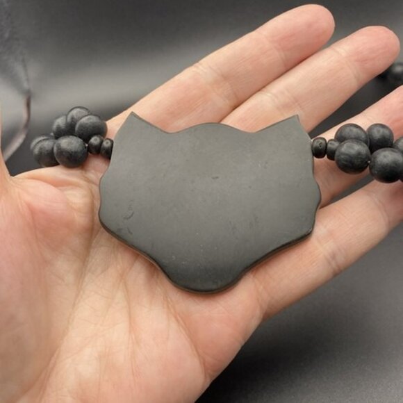 Vtg Lee Sands Necklace Earrings Mother of Pearl White Cat Face Black Wood Beads - Picture 5 of 14